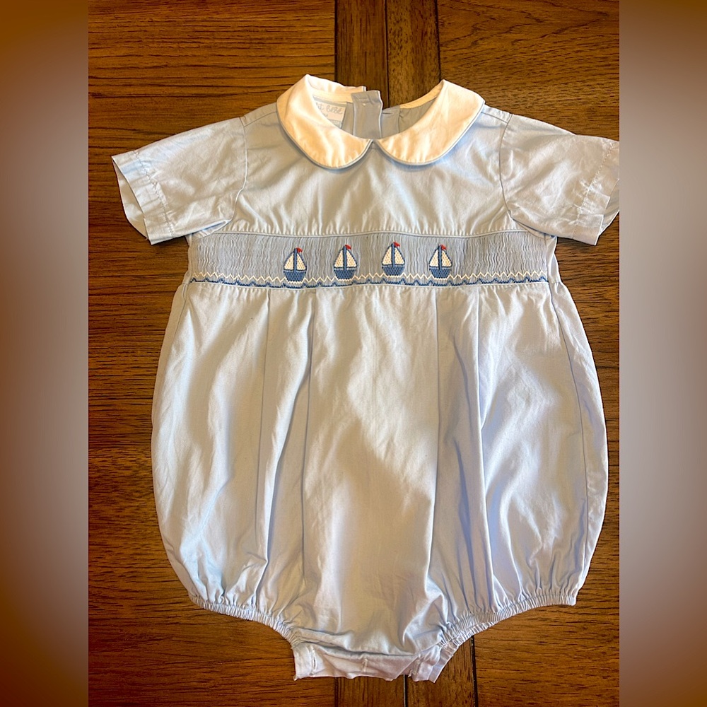 Petít Bebe Smocked Sailboat Bubble Romper Toddler Boy size 24 Months